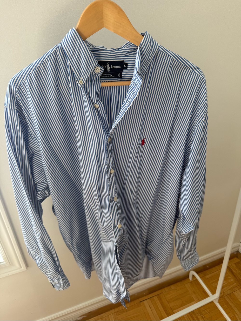 Ralph Lauren Blue & White Striped Button-Down Shirt with Red Pony